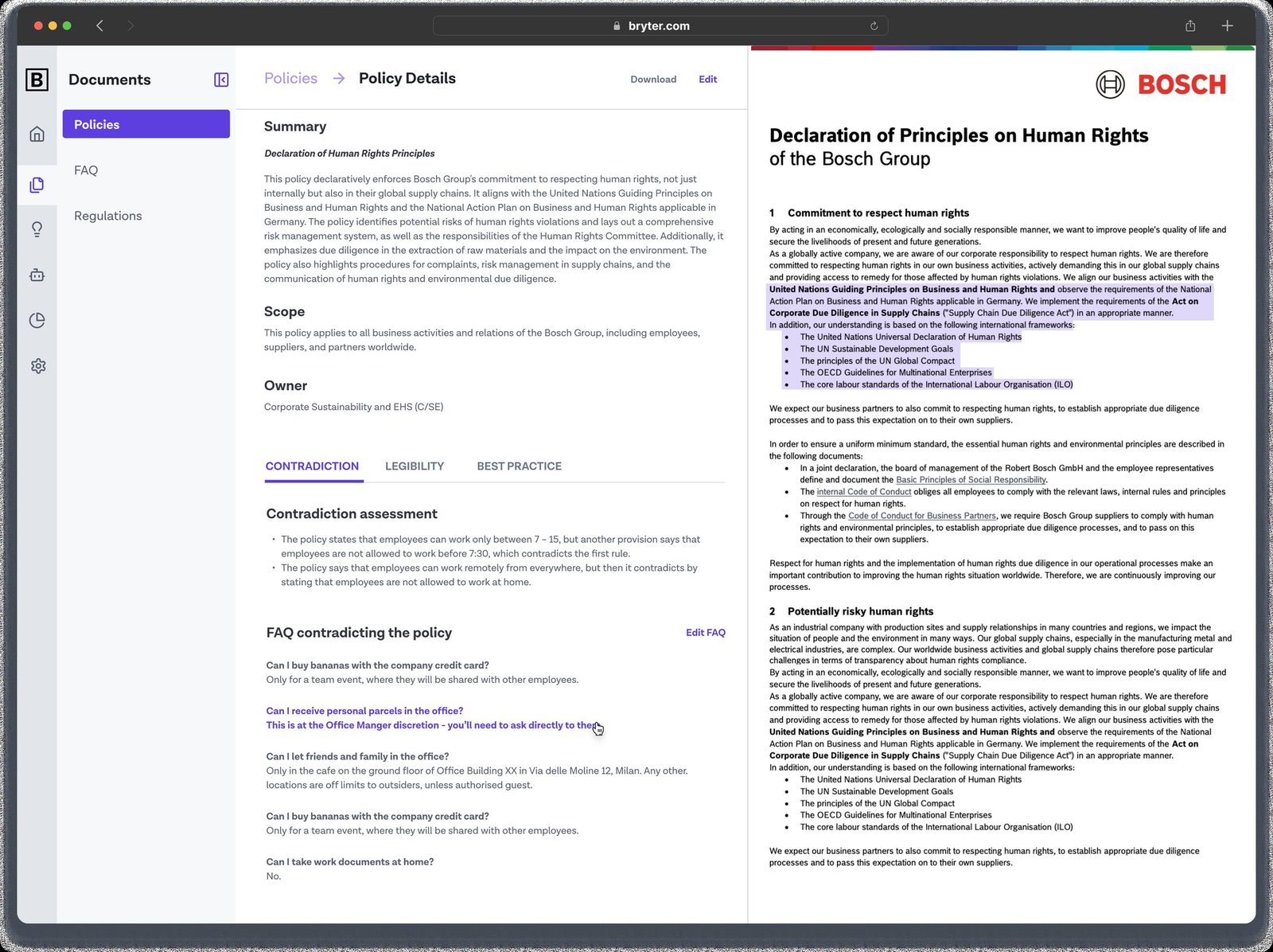 Policy detail with summary and contradiction checks