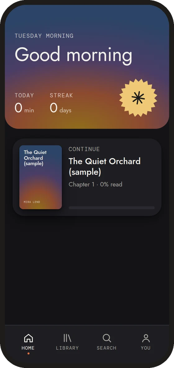 Dogear · home, dark theme