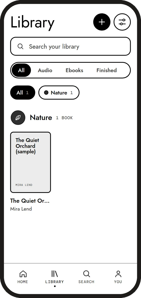 Dogear · library, e-ink theme