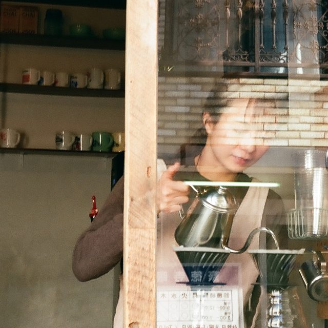 Pour-over through the café window, Tokyo